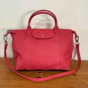 Longchamp Le Pliage Cuir Pink Leather 2 Way Bag